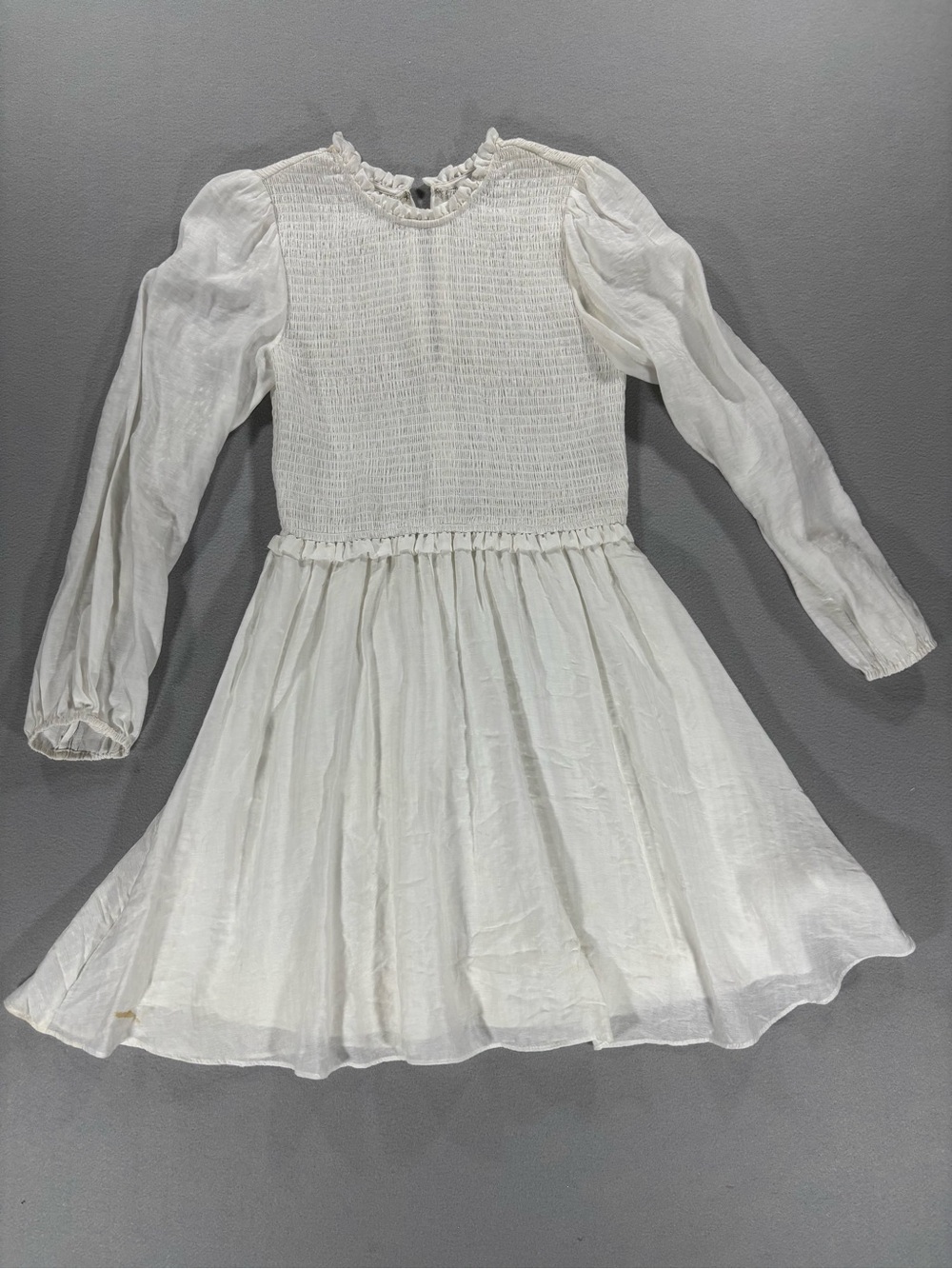 Gianni Bini White Smocked Long-Sleeve Ruffle Dress cotton XS